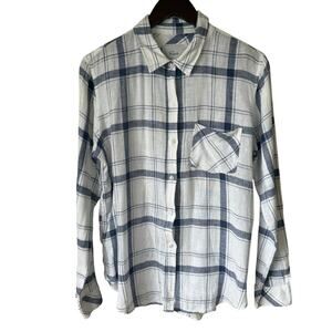 Rails Plaid Blue and White Women's Long Sleeve Button Up Shirt Size Medium